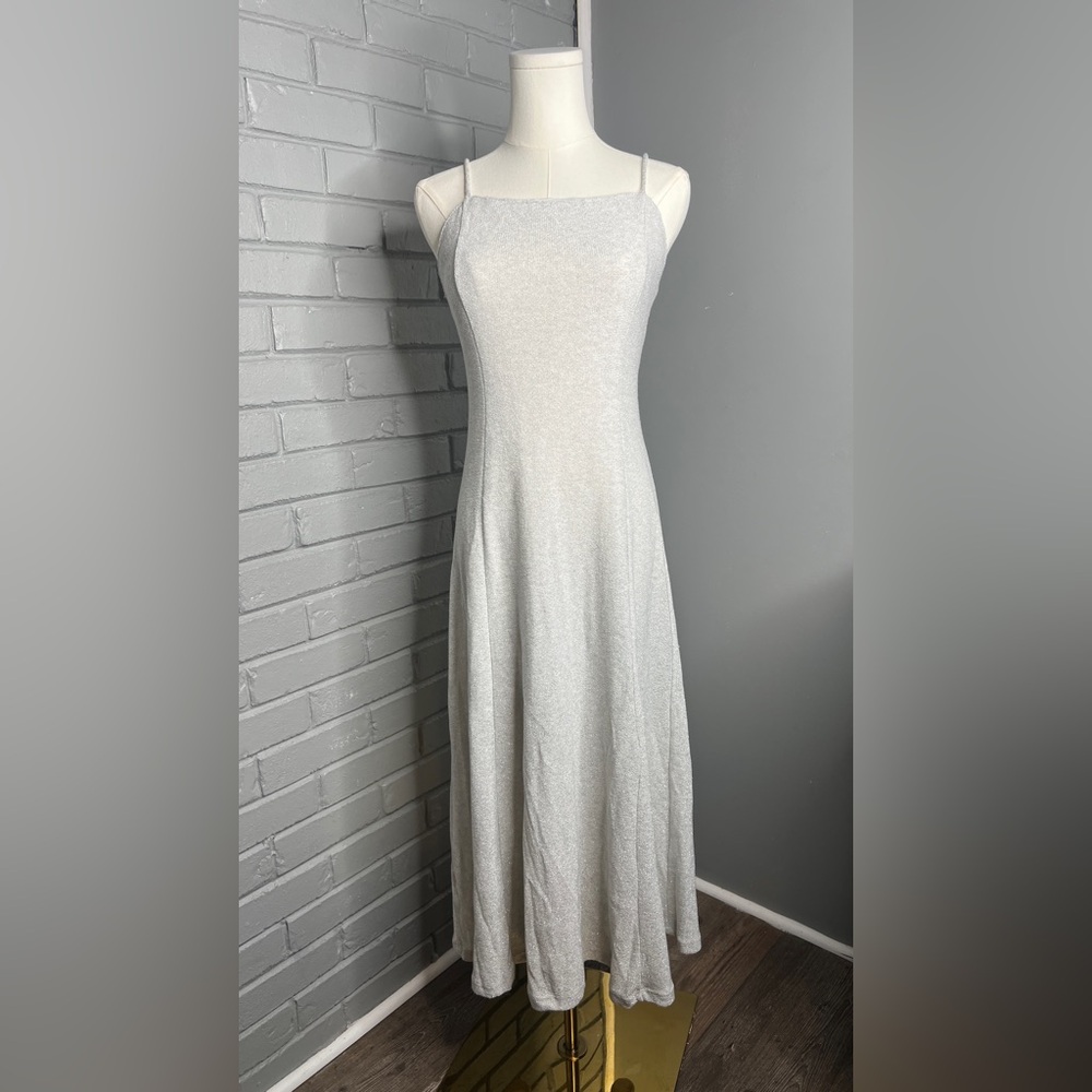 Zara Silver Metallic Spaghetti-Strap Maxi Dress Size Small